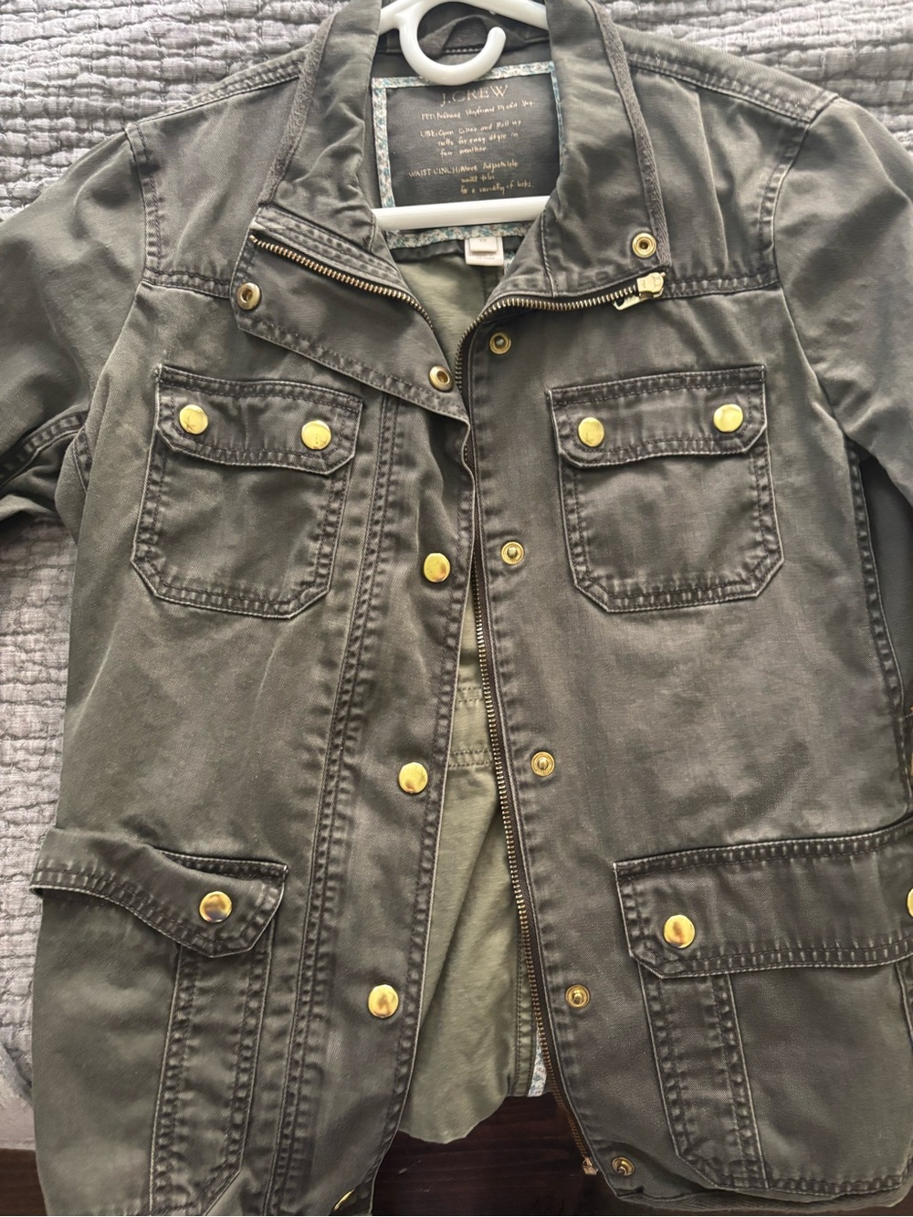 J. Crew Olive Green Utility Jacket with Floral Trim